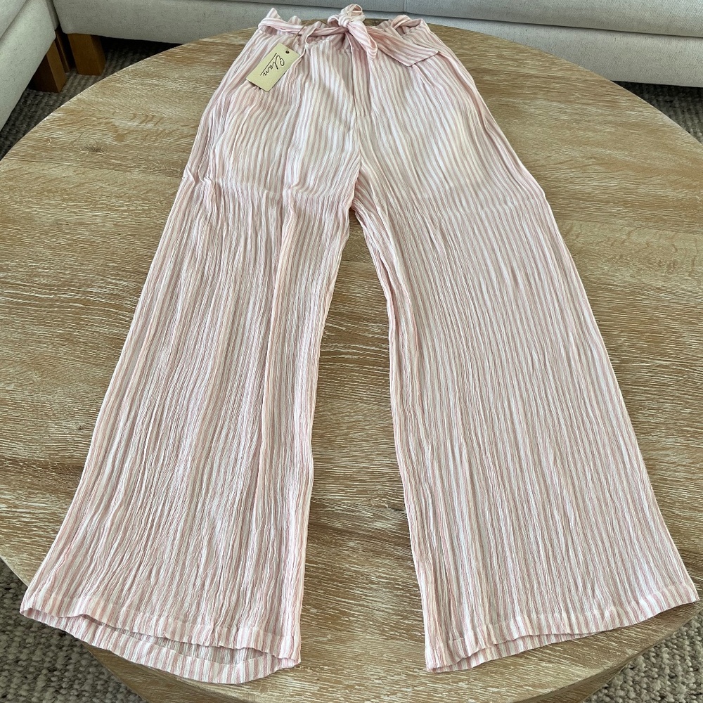 NWT Elan Striped Flowy Wide Leg Pants in Blush, Women's Size Small
